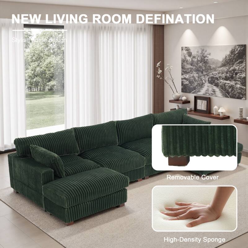 Modren Plush Oversized Modular Sectional Sofa Set with Chaise&Ottoman.
