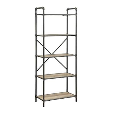 Bookshelf Antique Oak & Sandy Gray, 5-Tier Display Shelves, Living Room Storage Unit - 14
