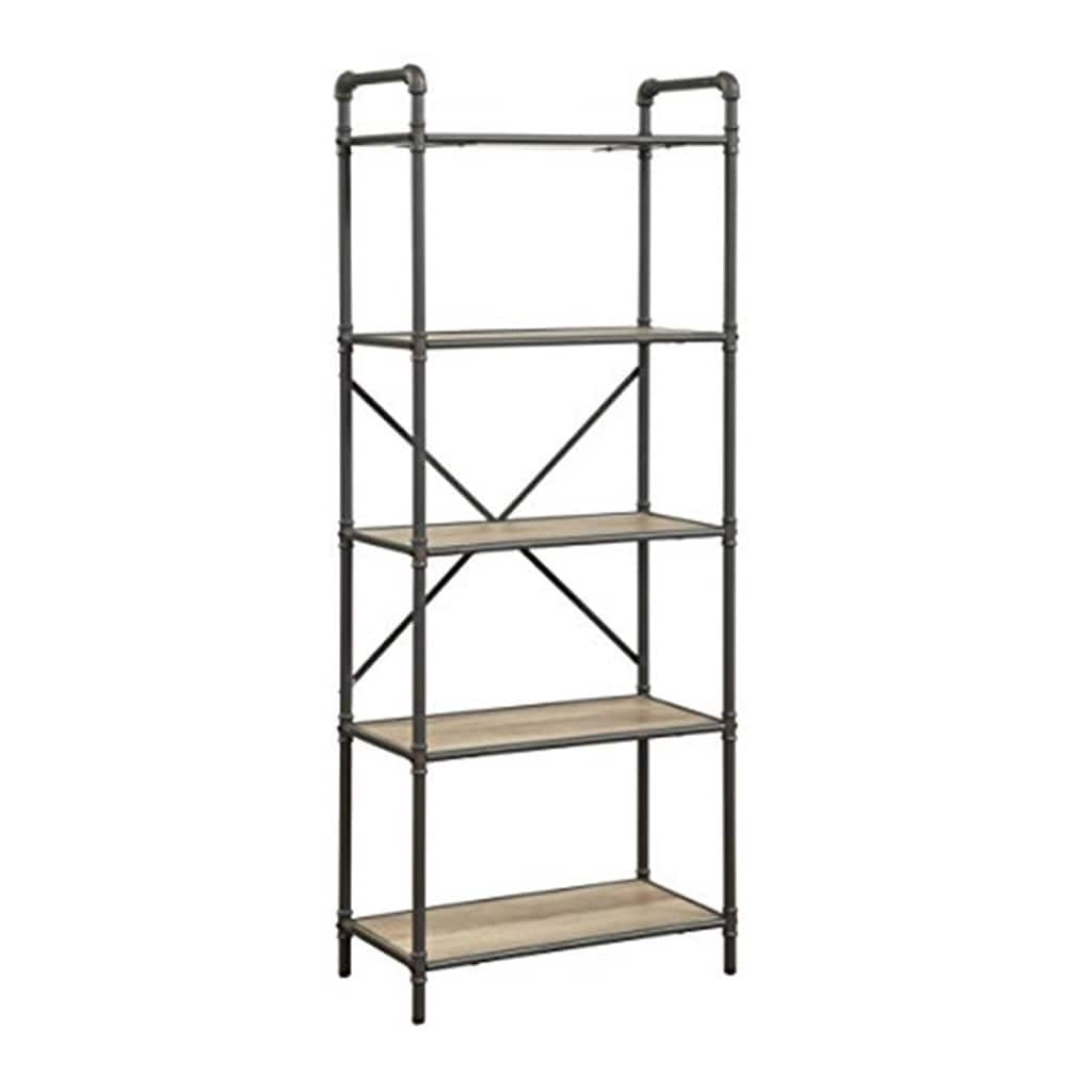 Bookshelf Antique Oak & Sandy Gray, 5-Tier Display Shelves, Living Room Storage Unit - 14