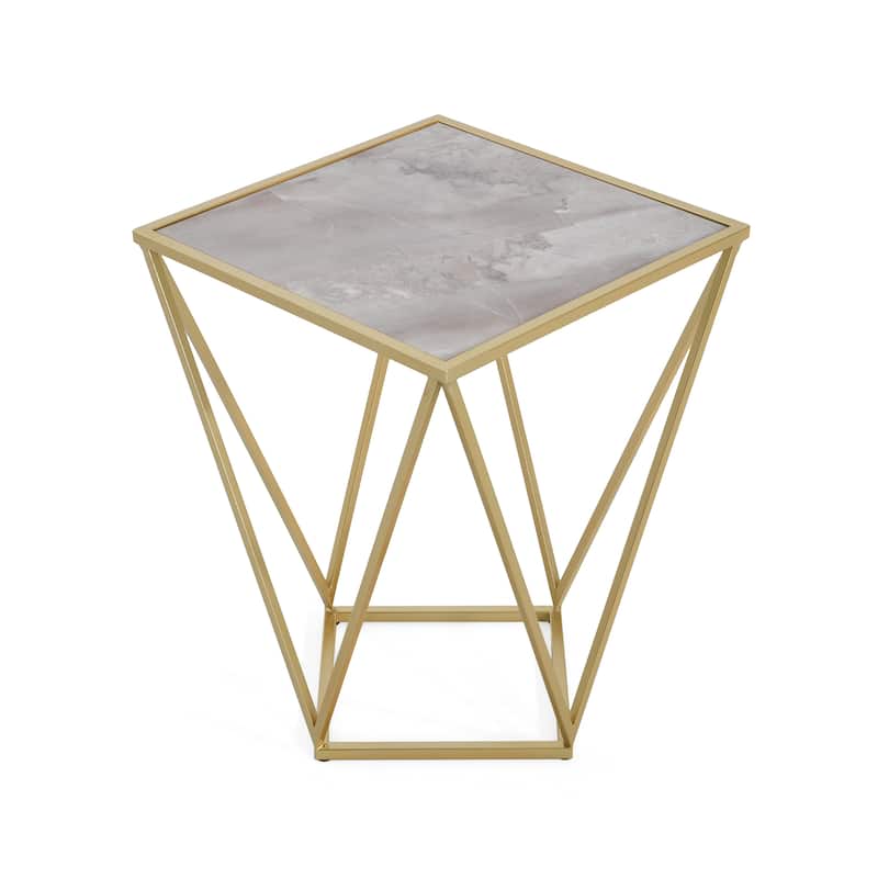 Constructed With A Sturdy Iron Frame And A Durable Tempered Glass Surface Creative Simple Glass Side Table,Gold+White Color