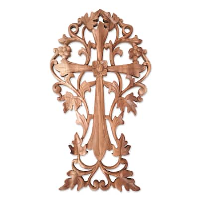 Novica Handmade Abundance Prayer Wood Relief Panel