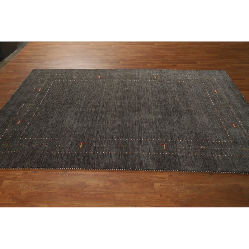 Tribal Gabbeh Area Rug Hand-Knotted Grey Modern Wool Carpet - 5'1" x 7'8"