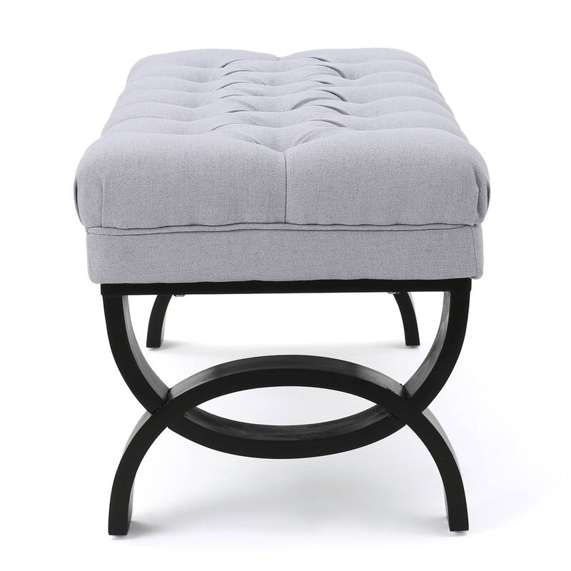 Roomfitters Tufted Upholstered Ottoman Bench with Curved Wood Legs, Entryway Accent Seat for Living Room or Bedroom