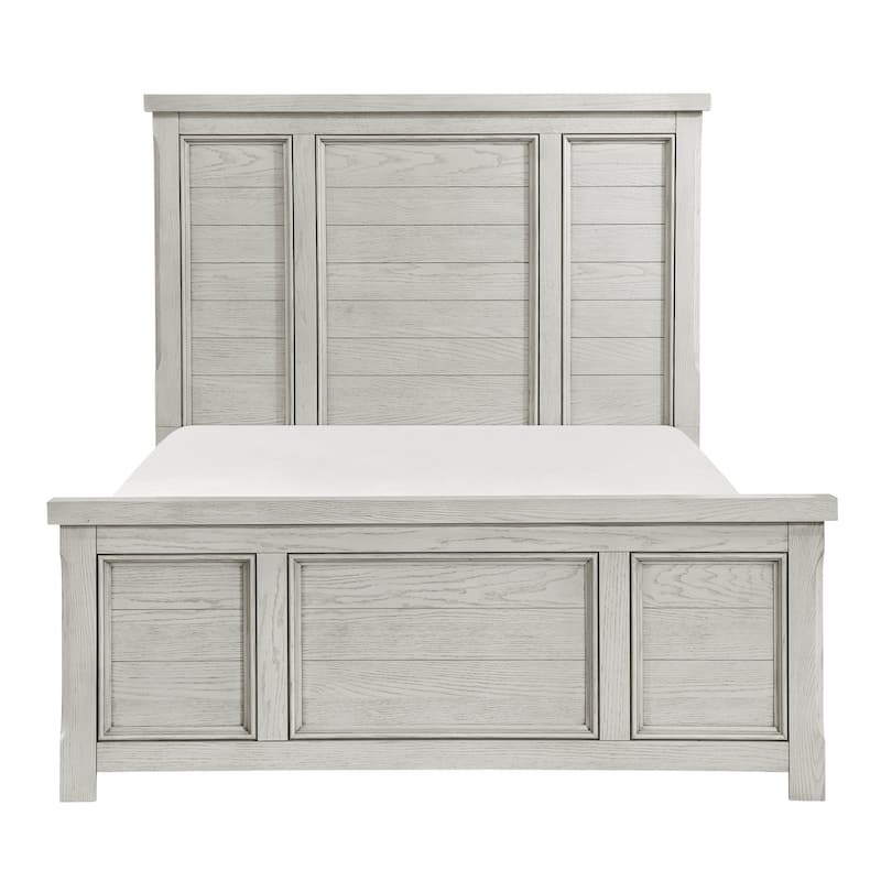 Classic Bedroom Furniture Sets Light Gray Finish Wooden Panel Bed Nightstand Dresser Mirror