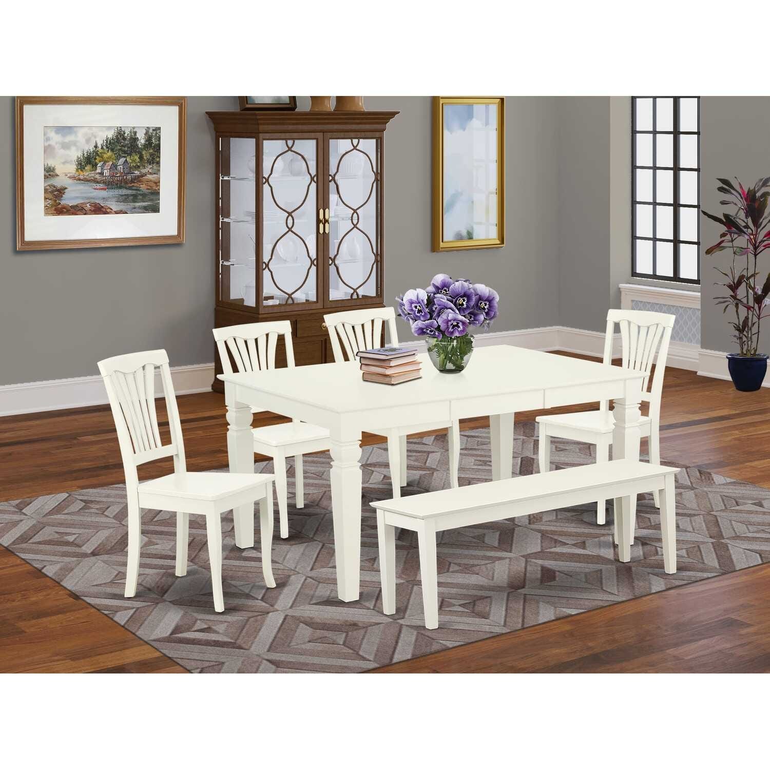 Farmhouse Dining Set - 6 Rectangular Table & 4 Chairs + Bench - 42/60 Inch