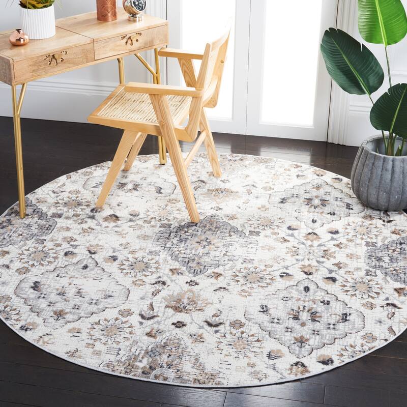 SAFAVIEH Shivan Henka Floral Rug - 6'7" x 6'7" Round - Ivory/Grey - Round