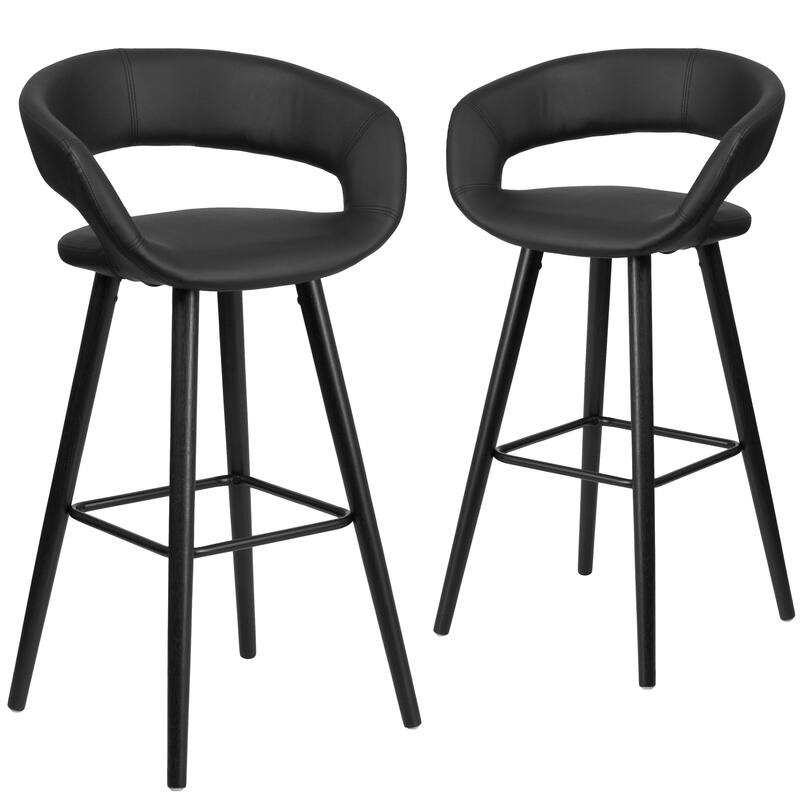 2 Pk. 29'' High Contemporary Barstool with Wood Frame - 22"W x 19"D x 39"H - 22"W x 19"D x 39"H - Black