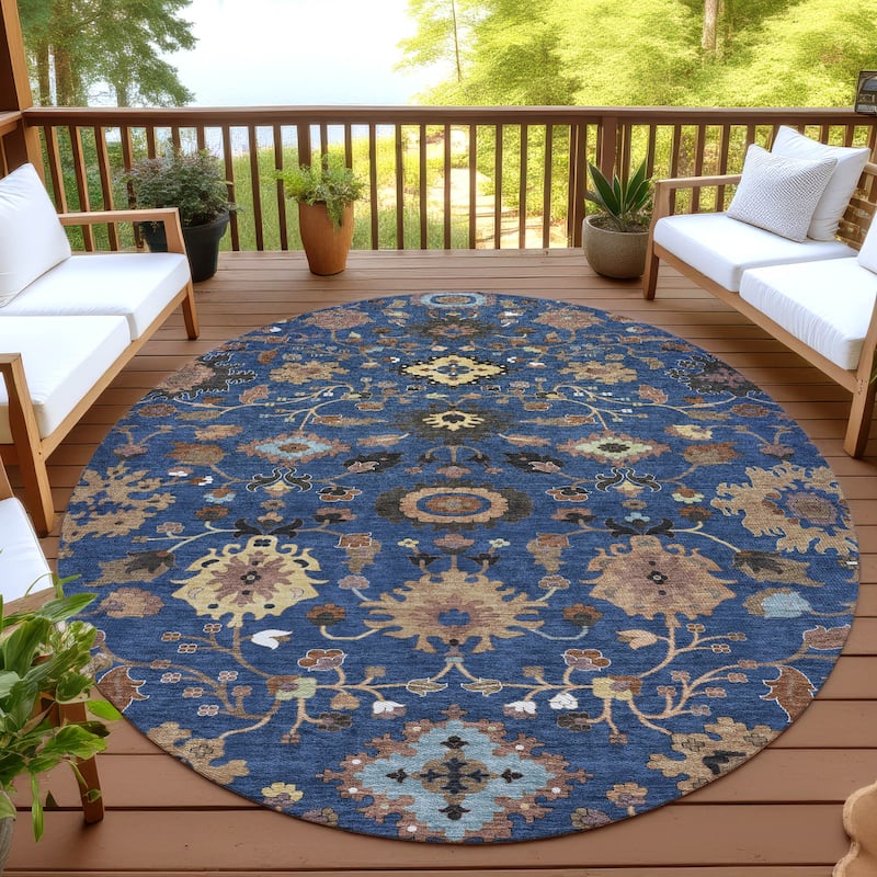 Machine Washable Indoor/ Outdoor Traditional Marci Chantille Rug - Navy - 8' x 8'