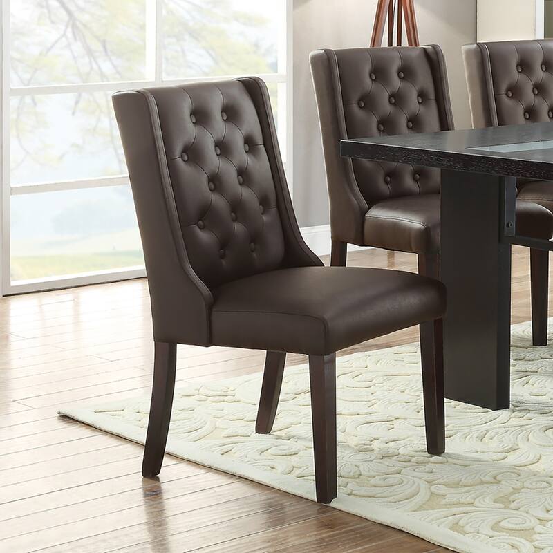 Faux Leather Dining Chairs With Button Tufted Back, Set Of 2