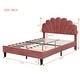 preview thumbnail 3 of 8, Velvet Frame Full Bed wBean Paste Red Flower Pattern Velvet Headboard