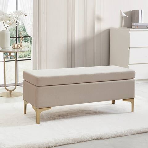 Madison Modern Contemporary Upholstered Velvet Long Bench Ottoman with Gold Metal Legs