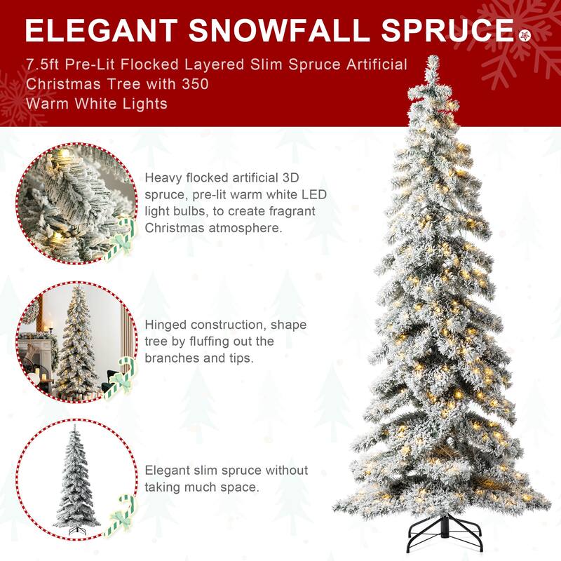 Glitzhome 7.5ft/9ft/12ft Pre-Lit Flocked Layered Spruce Artificial Christmas Trees