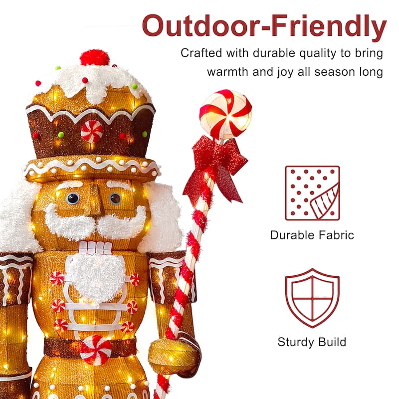Puleo International 6' Gingerbread Outdoor Christmas Soldier with 216 Warm White LED Lights - Brown