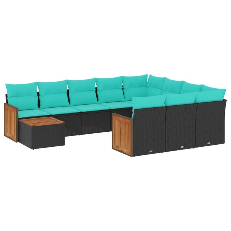 vidaXL 11 Piece Patio Sofa Set with Cushions Black Poly Rattan - 21.7x27.2x24.4