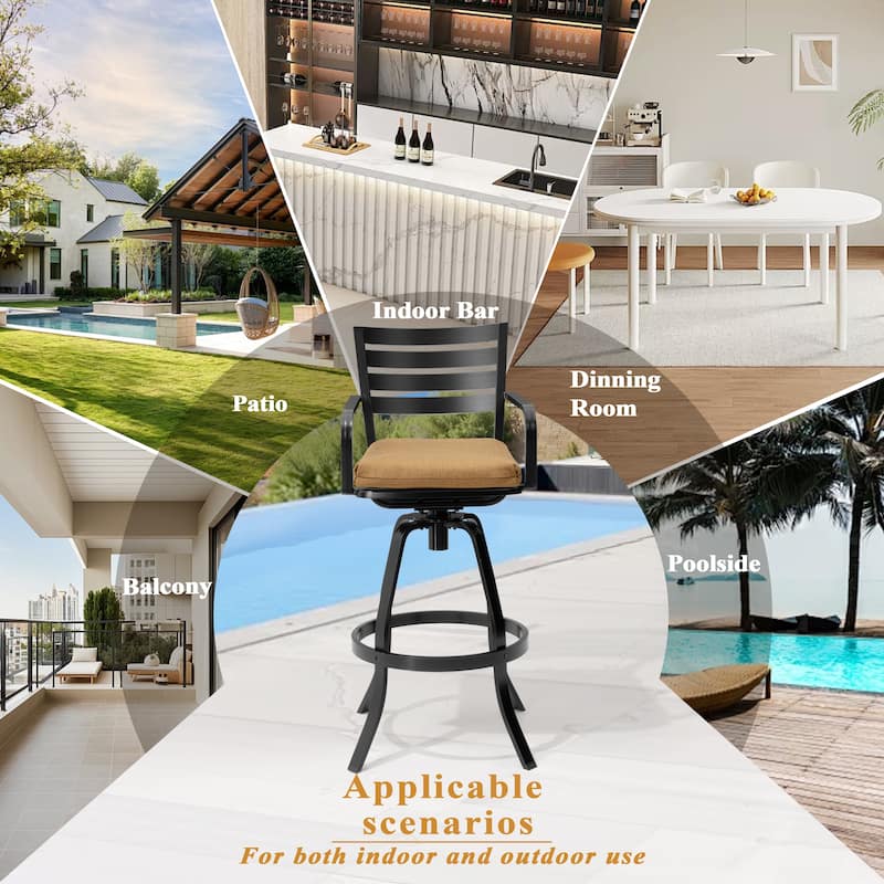 Crestlive Products Outdoor Outdoor Cast Aluminum Swivel Bar Stools with Sunbrella Cushion