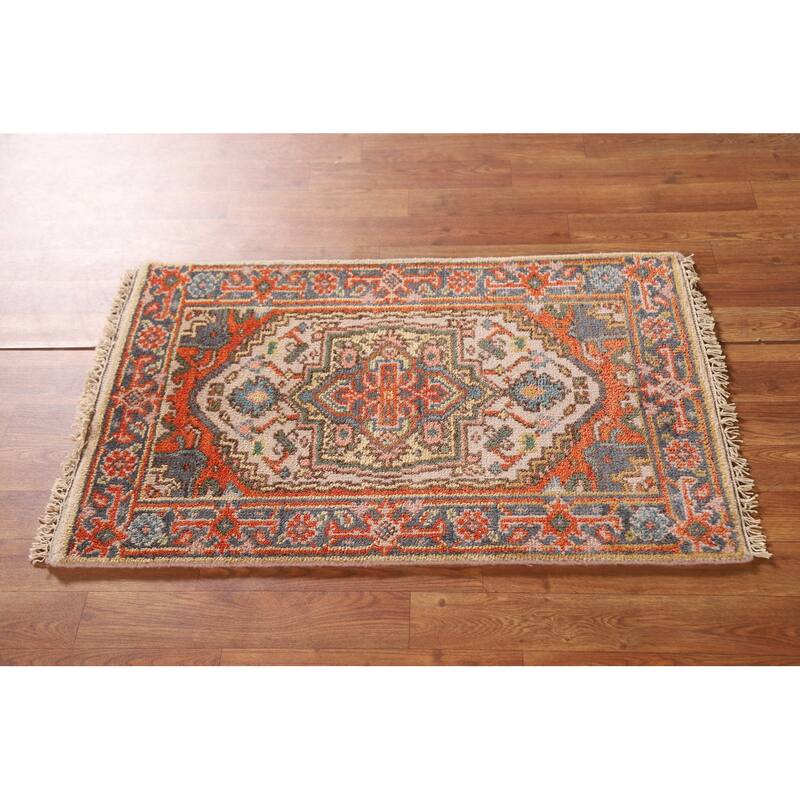 Beige Heriz Serapi Style Accent Area Rug Hand-knotted Wool Carpet - 2'0"x 3'0"