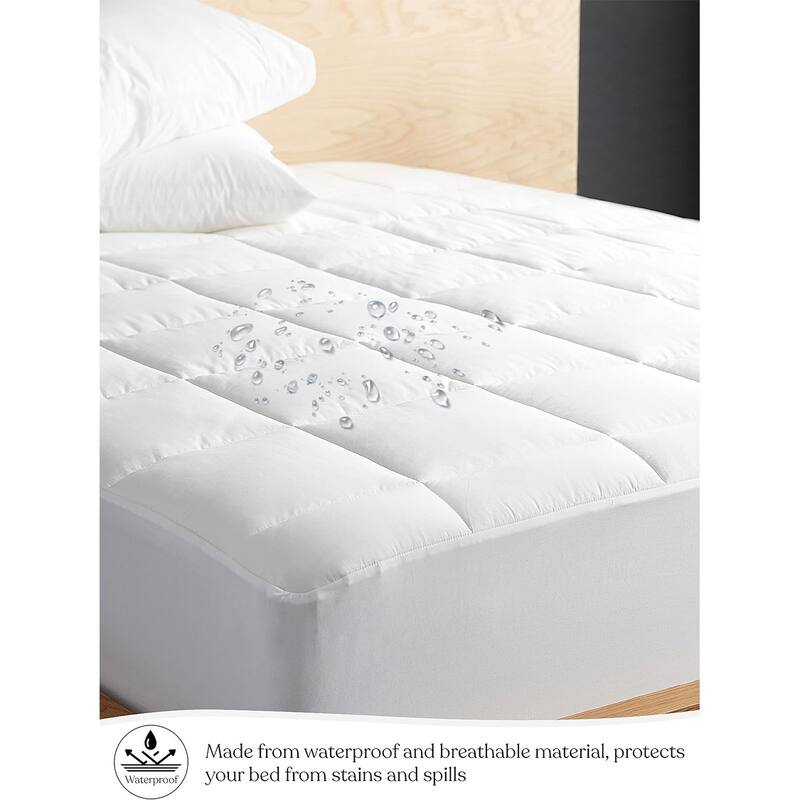 Delara 100% Waterproof 2 IN 1 Mattress Protector & Mattress Pad-Quilted Fitted Down Alternative Mattress Pad Cover - White