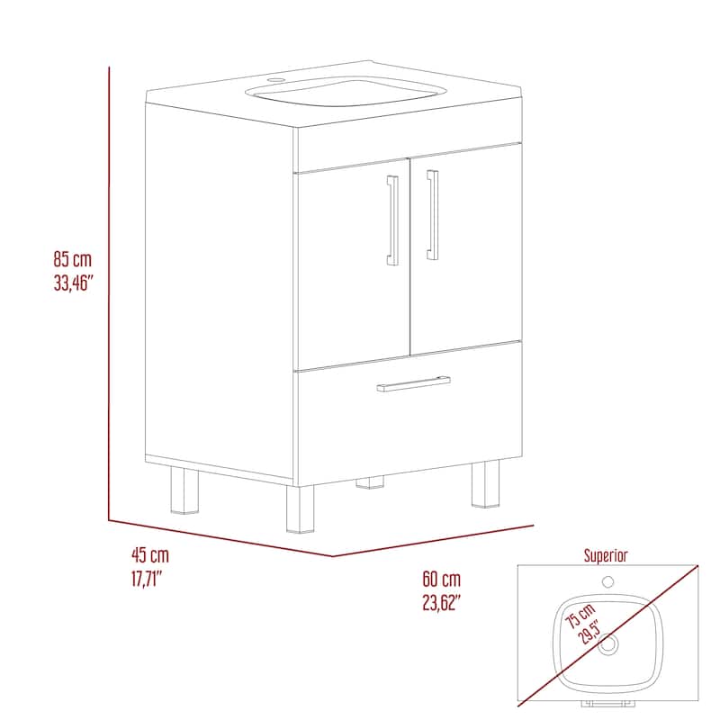 2-Door Bathroom Vanity Cabinet with Sink Rectangle Storage Cabinet