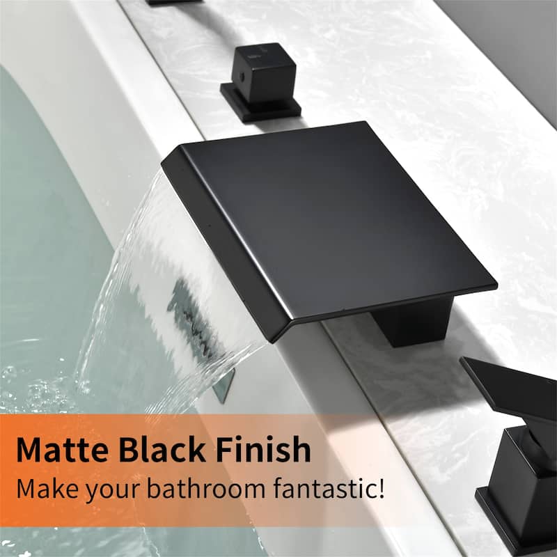 Waterfall Deck Mount Tub Faucet with Handheld Shower Brass 4 Holes Modern Bathtub Filler with Hand Sprayer