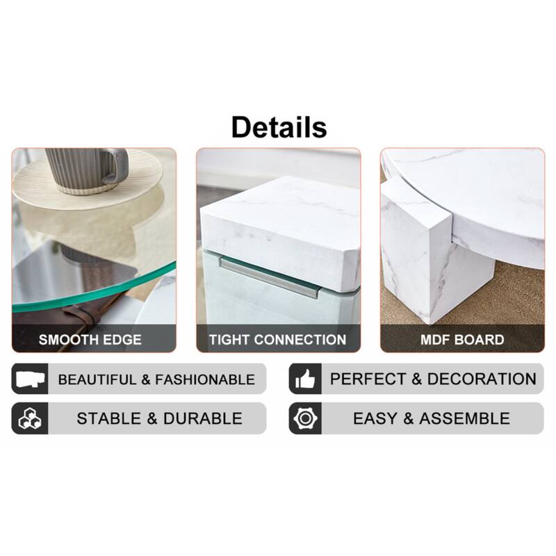 A modern, fashionable, and durable marble textured MDF coffee table with a side table