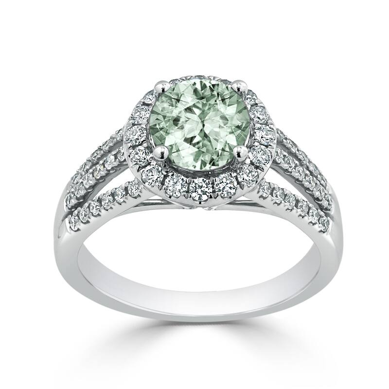 Auriya Modern 1 1/3ct Green Amethyst and Halo Diamond Engagement Ring 1/2cttw 14k Gold