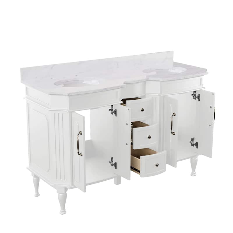 54-Inch European Style Solid Wood Bathroom Vanity with Sink – Elegant Detailing