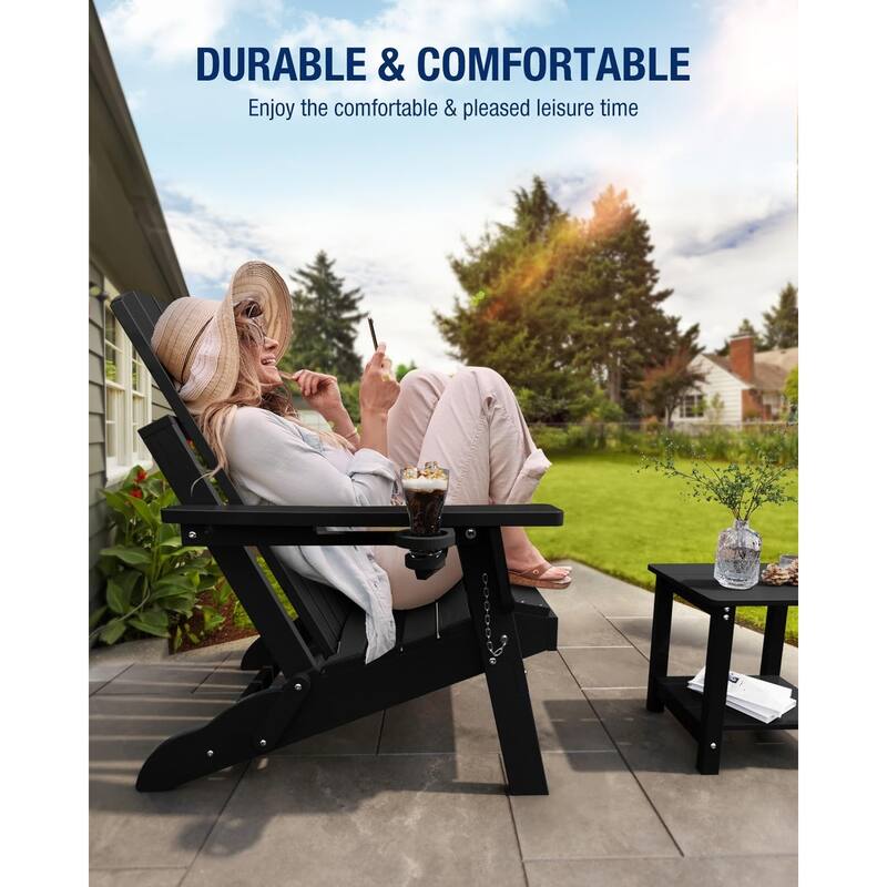 WINSOON All Weather HDPE Outdoor Folding Adirondack Chair With Cup Holder