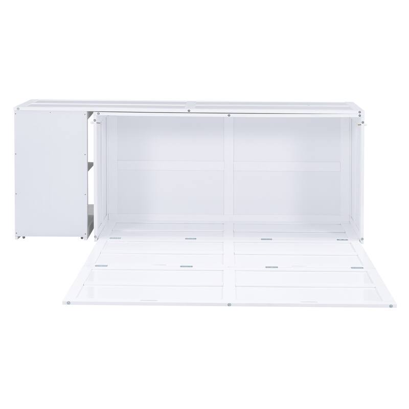 Space-Saving Queen Murphy Bed with Rotatable Desk, White