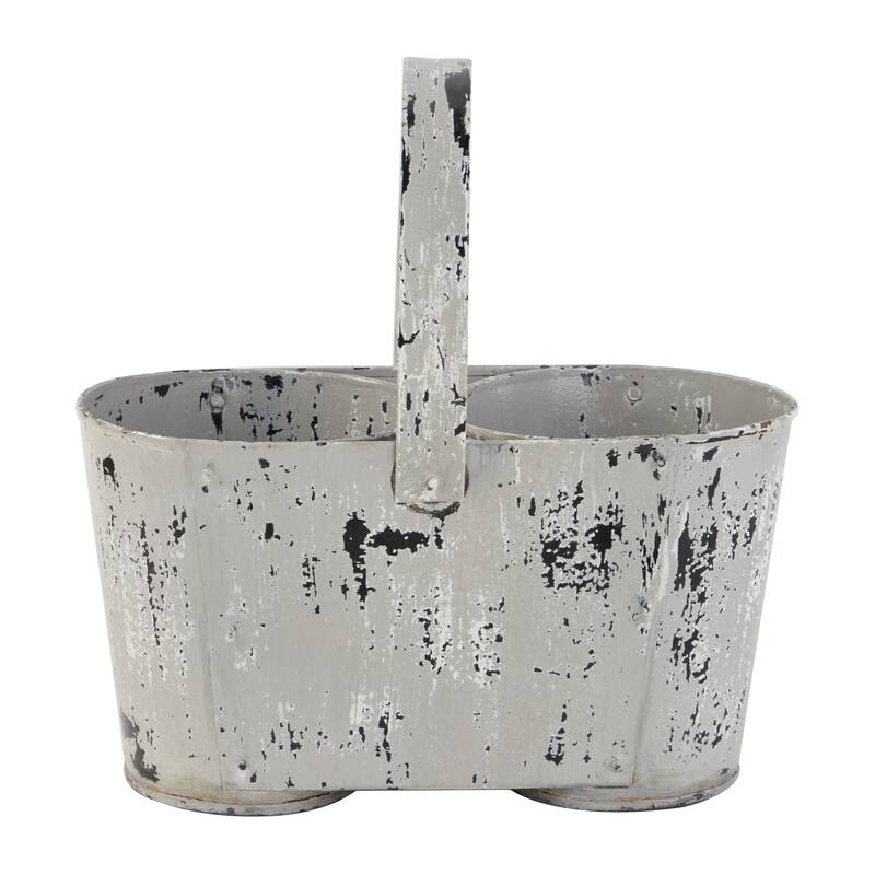 White Metal Vintage Planter 13 x 12 x 7 - 12 x 7 x 13Round