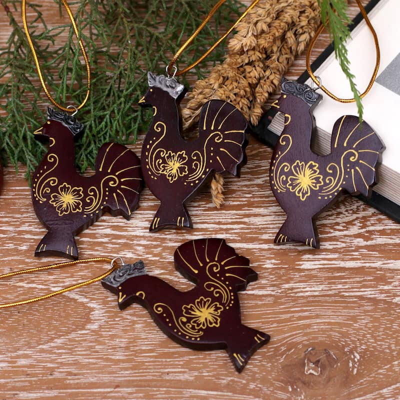 Novica Handmade Lovely Hens Mahogany Wood Ornaments (Set Of 4)