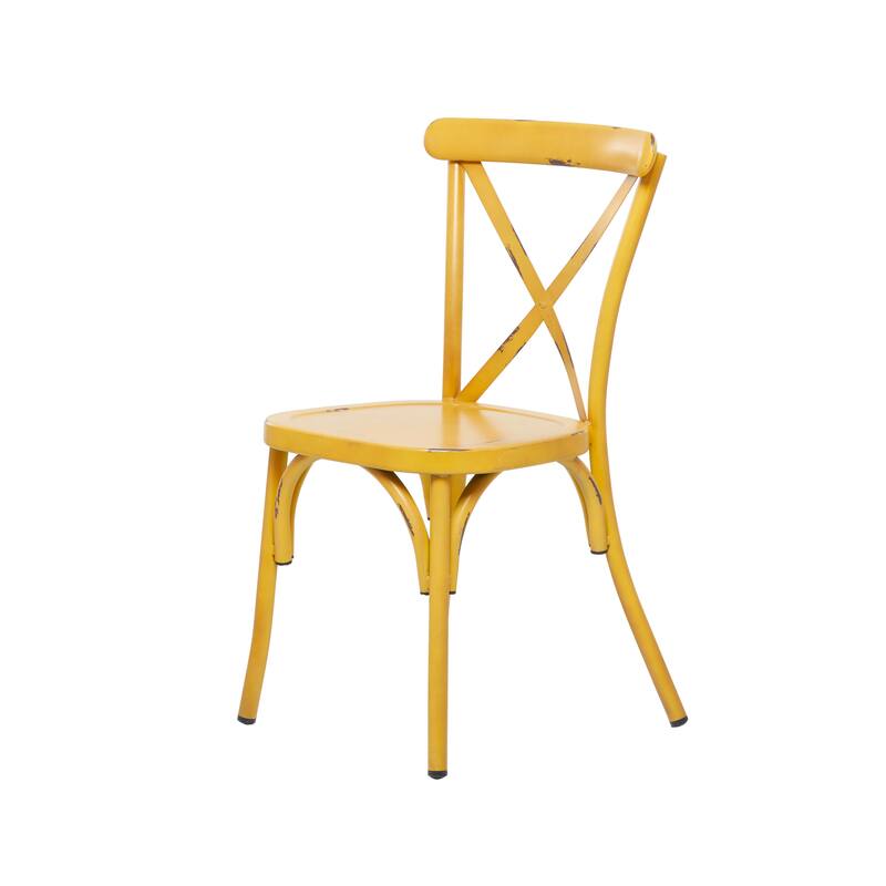 Iron Farmhouse Outdoor Dining Chair (Set of 2) - 22 x 19 x 35 - Yellow