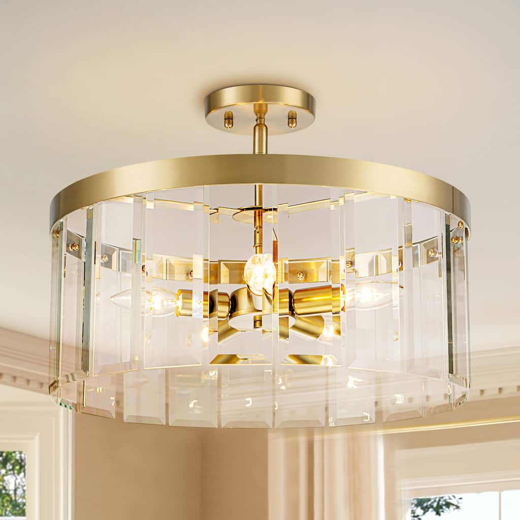 Rennnsan 5-Light Modern Brass Convertible Pendant/Semi-Flush Mount for Dining Room & Living Room - 5 Light