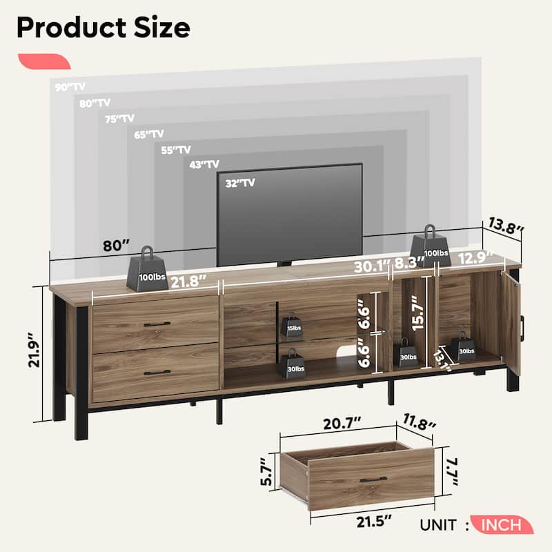 Modern TV Stands for 75/ 80/ 85 inch TV with 2 Drawers - 80 inches