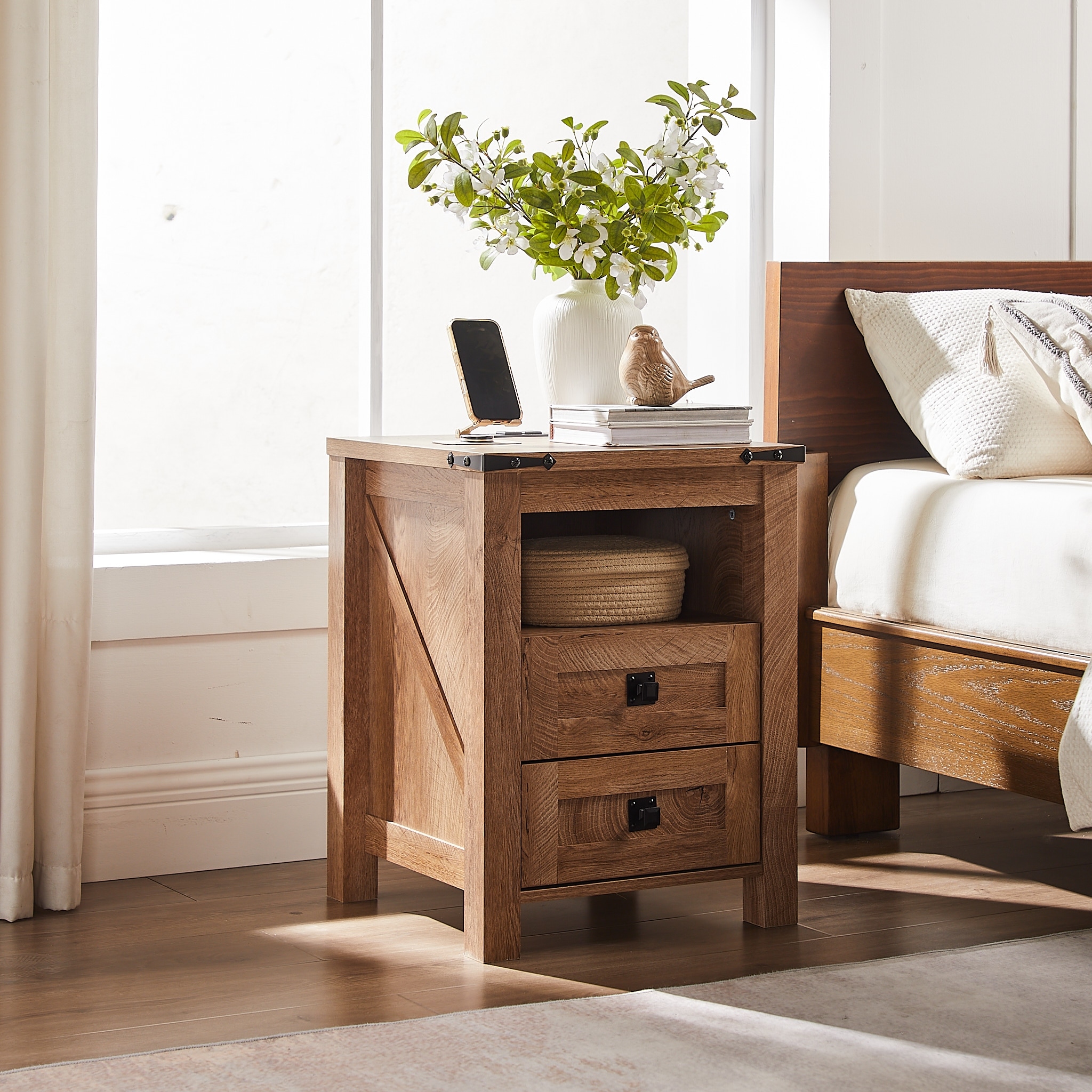 Modern Nightstand with Charging Station, Side Table, End Table