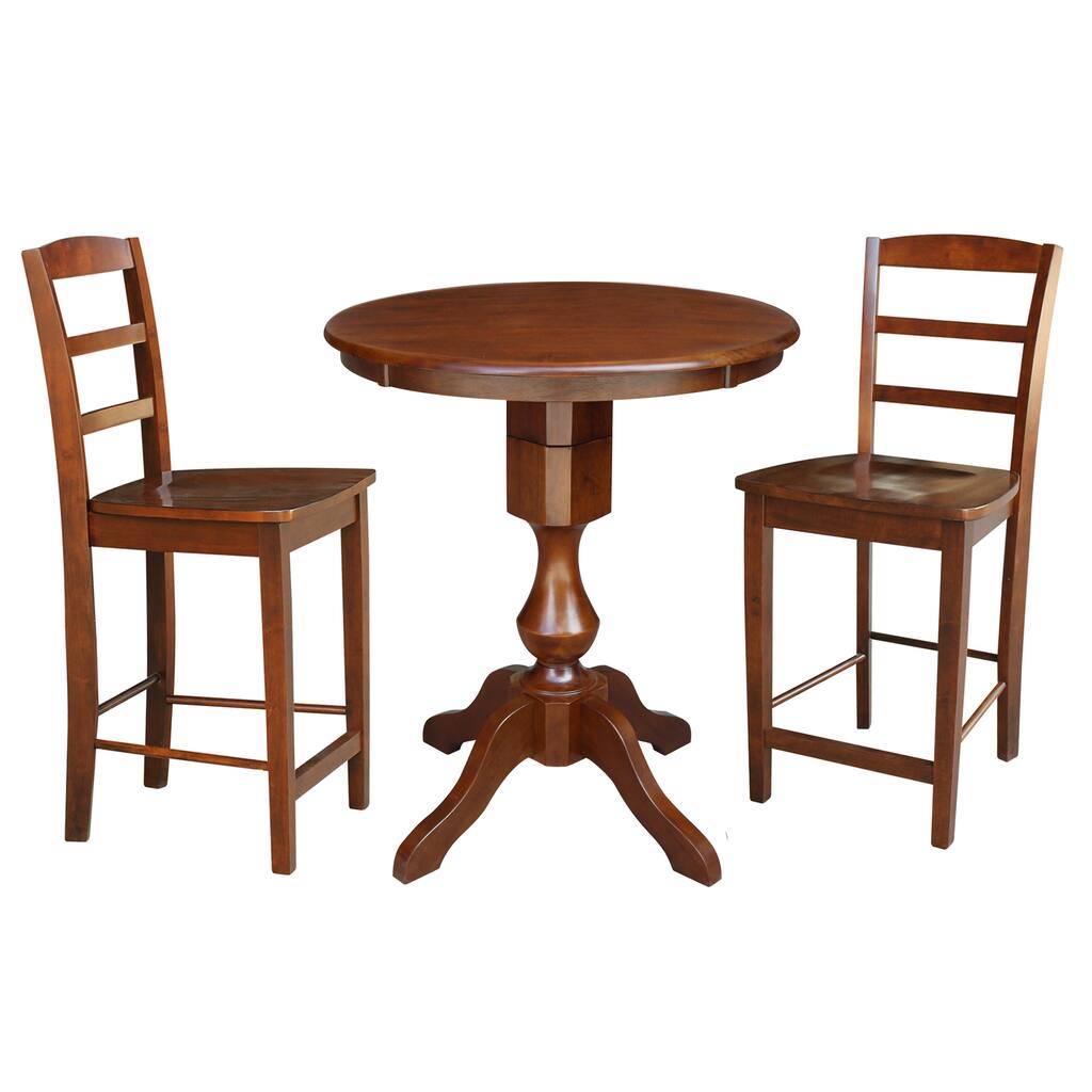 Round Pedestal Counter Height Table With 2 Stools - Espresso