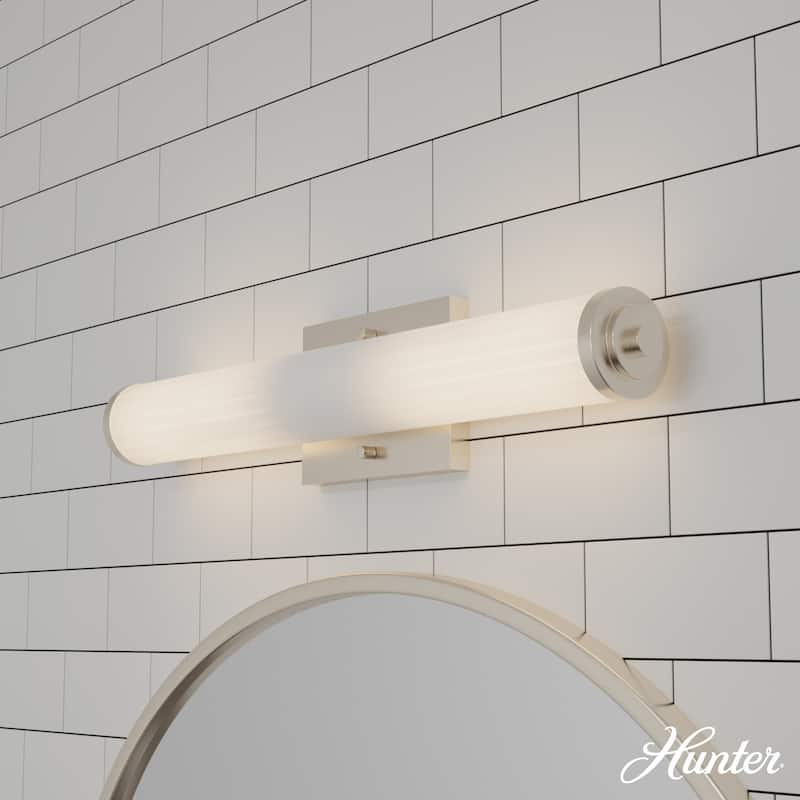 Hunter Holly Grove Bathroom Vanity Wall Light, Art or Shelf Light - Contemporary - Damp Rated! - 24" - Brushed Nickel - White Glass