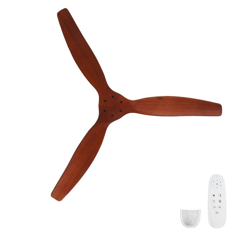52"Mordern Rustic Elegance Solid Wood Blades Low Profile Flush Mount Ceiling Fan without Light
