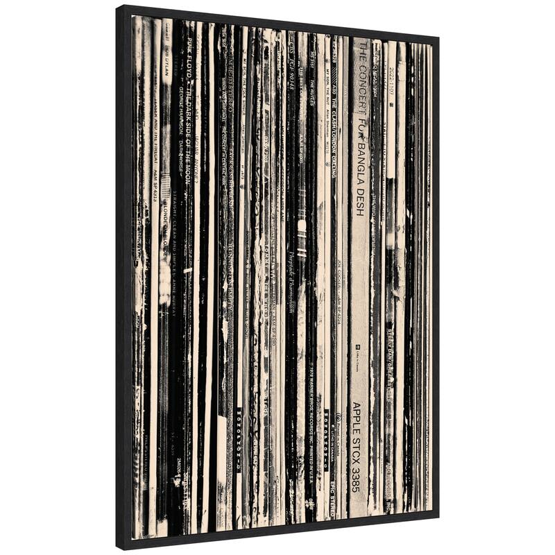 Kate and Laurel 33 RPM Black and White 23x33 by Robert Cadloff Framed Canvas Wall Art Print - 23 x 33