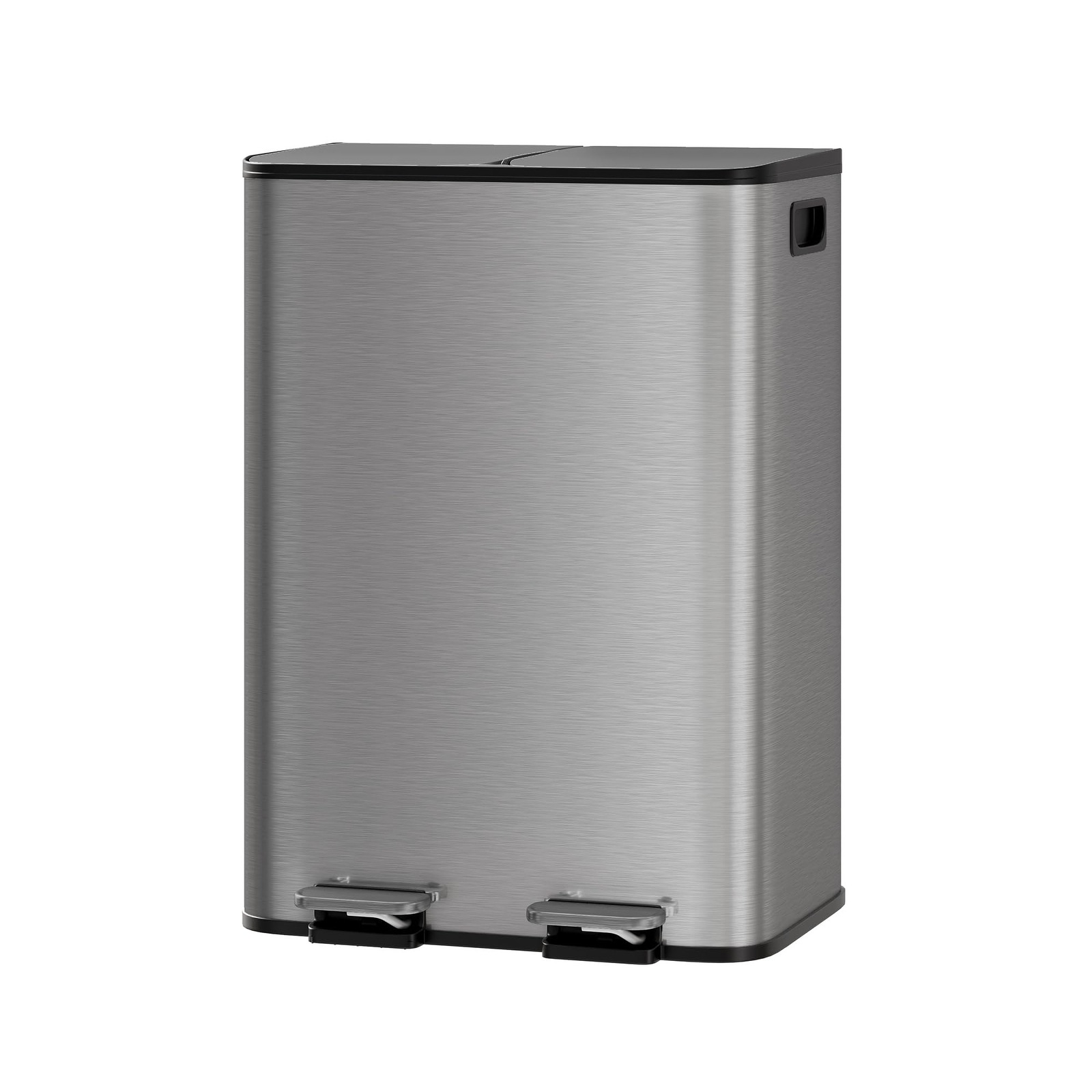 Stainless Steel Trash Can - Matte Black Dual Trash & Recycle Bin with Step-on Lid, PP Inner Buckets & Liner Rim
