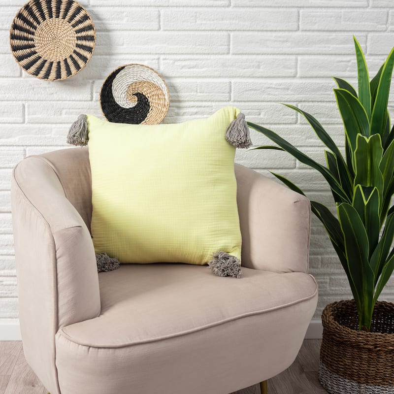 Sevita Solid Tasseled Turkish Cotton Throw Pillow - Lemonade