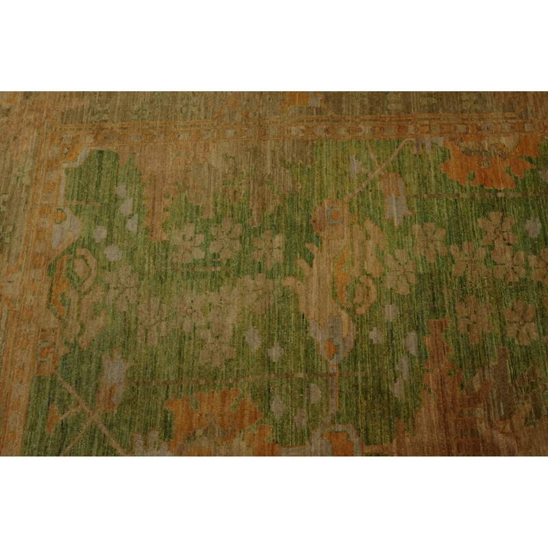 Hand Knotted Oriental 100% Wool Carpet Transitional Floral Green Oushak Area Rug - 8' 5'' X 5' 11''
