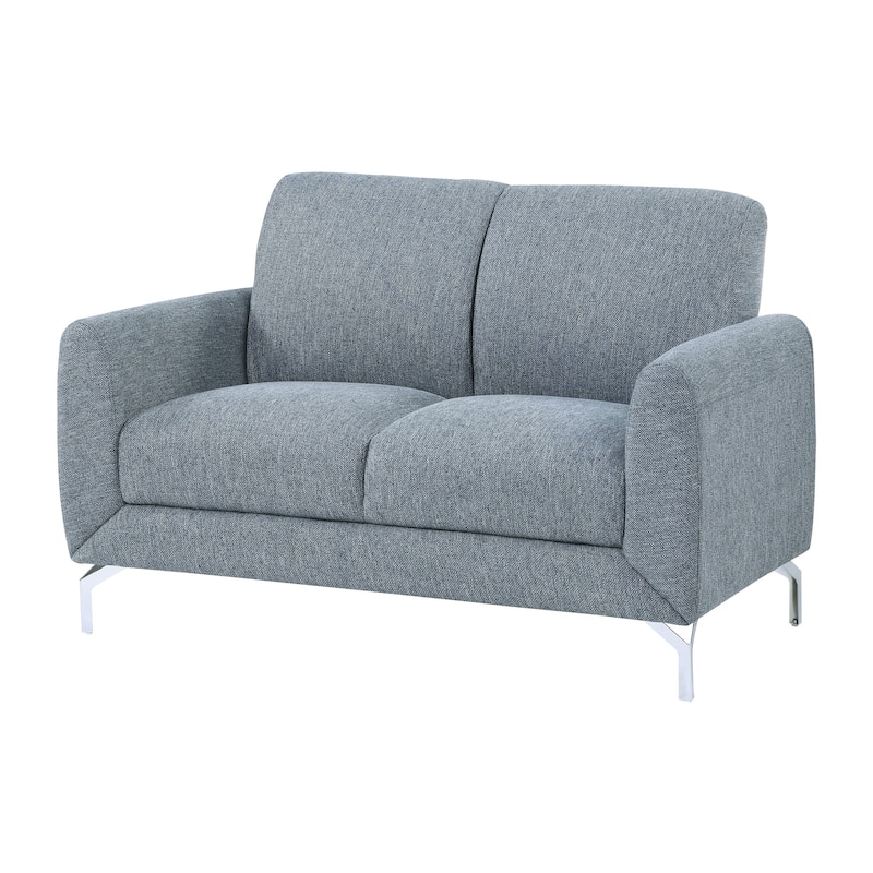 Veny 56 Inch Loveseat, Blue Polyester Foam Cushions, Metal Legs
