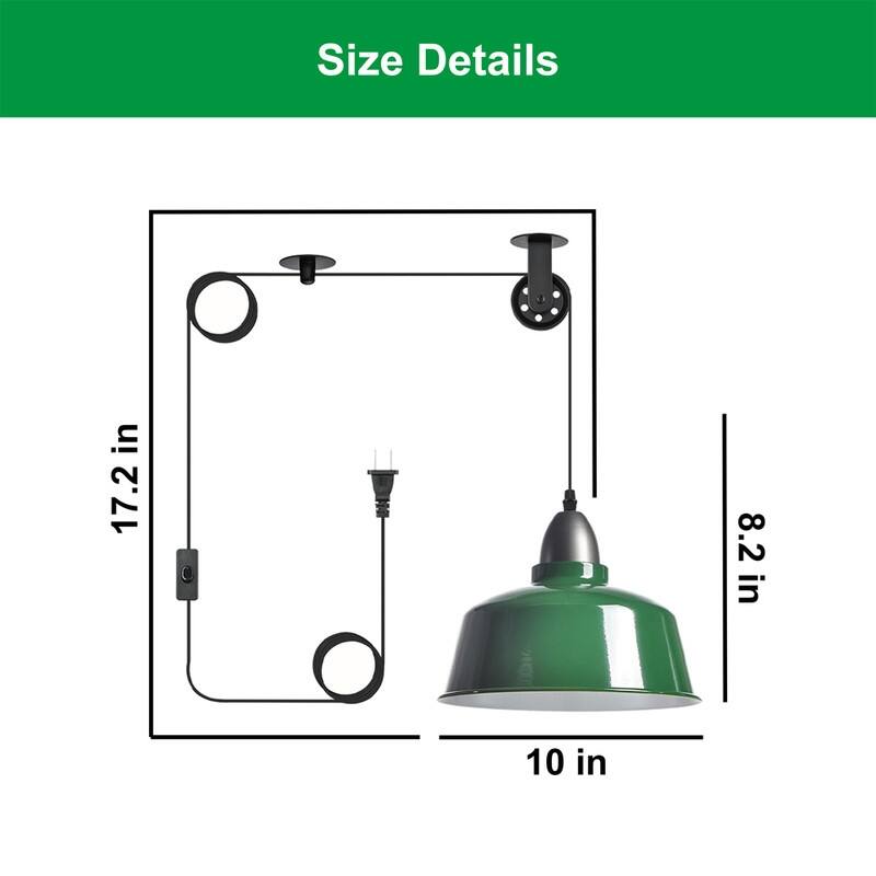 Farmhouse bulbs light green plug in light metal pendant light