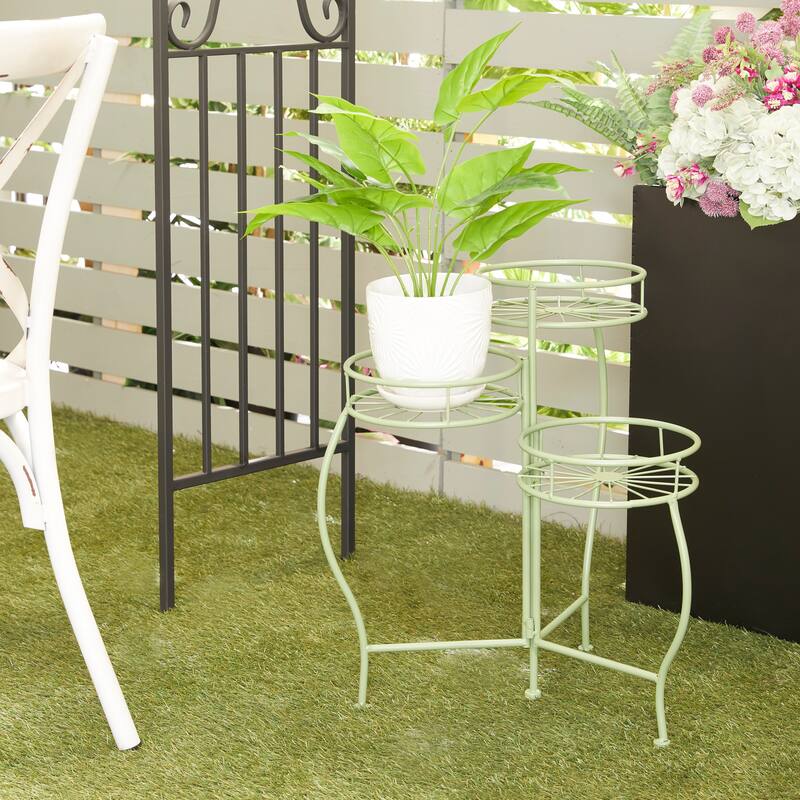 3 Round Shelves Metal Modern Plantstand 22 x 18 x 19 - 18 x 19 x 22 - Green