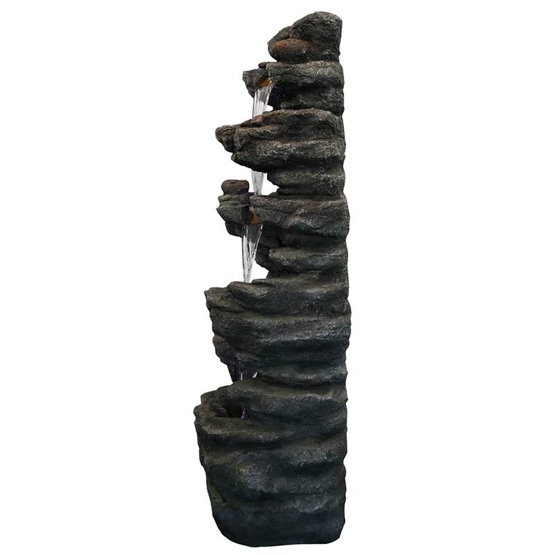 6-Tier Rock Floor Standing Water Fountain with LED Lights and Pump