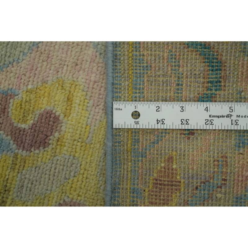 Handmade Blue Floral Oushak Vegetable Dye Area Rug, Medallion Carpet - 9' 9'' X 8' 2''
