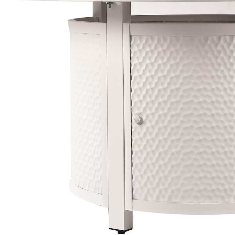 Round 44 in. x 44 in. Aluminum Propane Fire Pit Table with Glass Beads, Two Covers, Lid, 55,000 BTUs - N/A