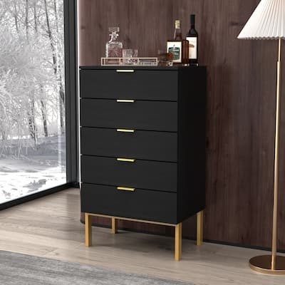 5 Drawer Dresser Chest End Table Storage Cabinet 23.6'' W White/Back