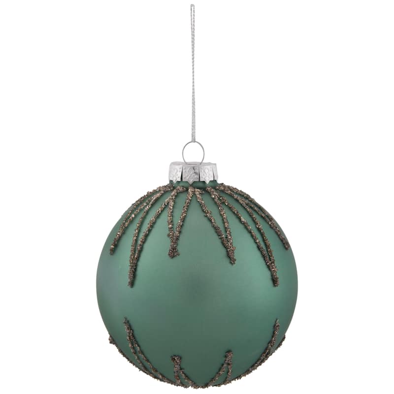 4" Matte Green Starburst Design Glass Ball Christmas Ornament