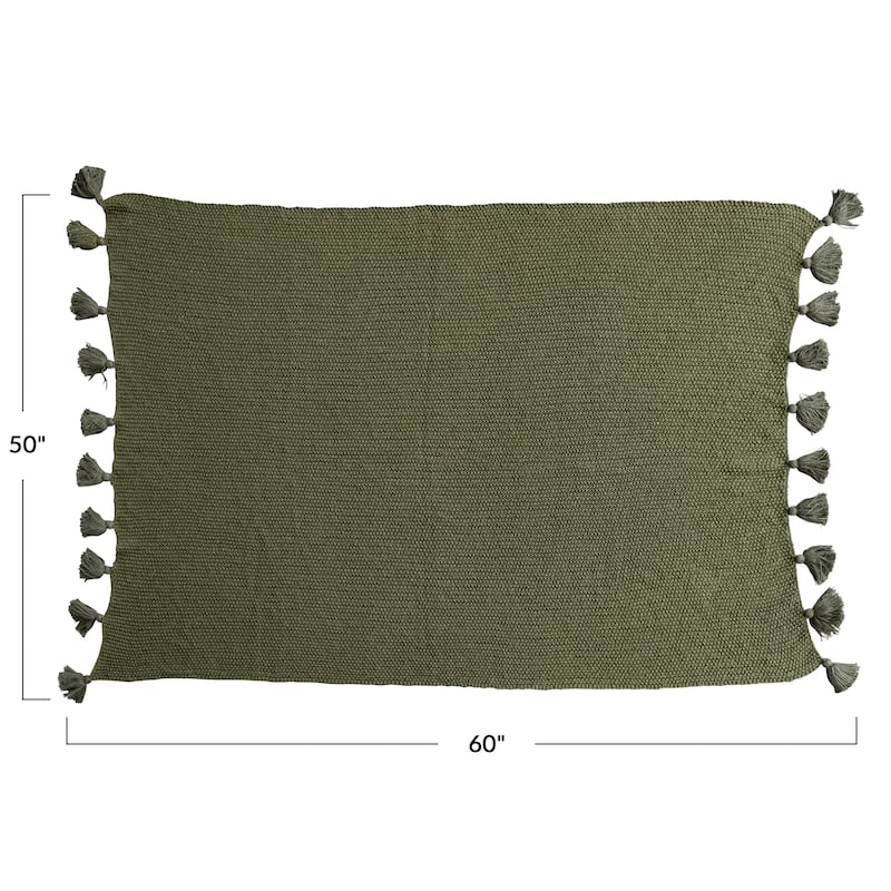 Cotton Knit Throw Blanket with Tassels - 60.0"L x 50.0"W x 0.3"H